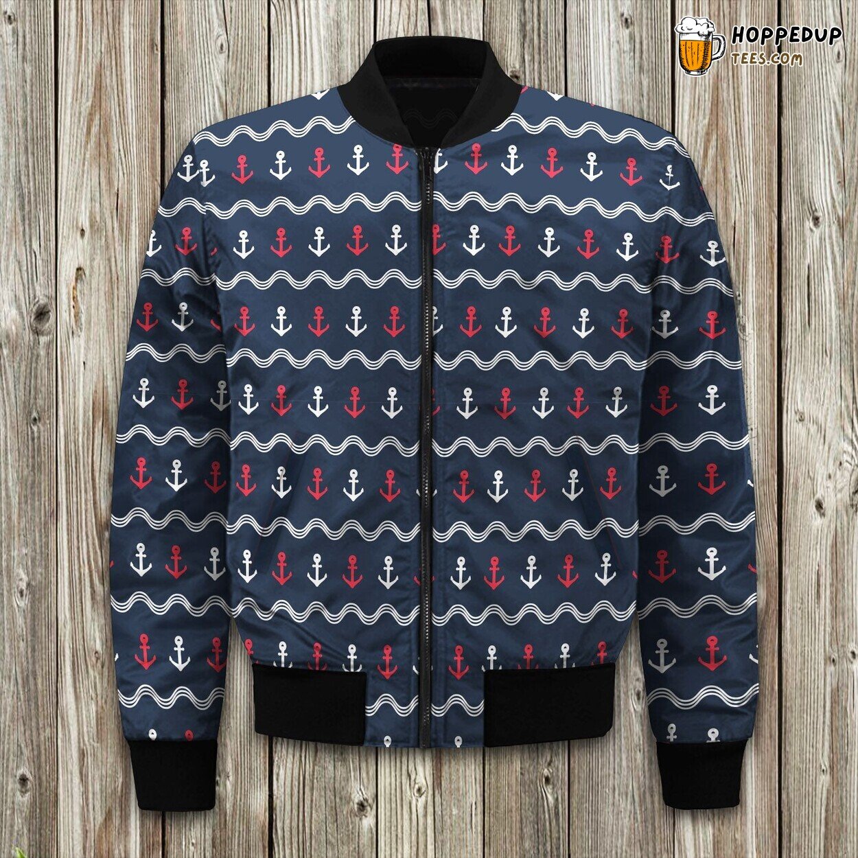 Anchor White Red Wave Bomber Jacket