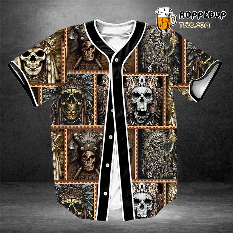 Ancient Tribal Skull Totem 3D Print Baseball Jersey Ancestral Roots