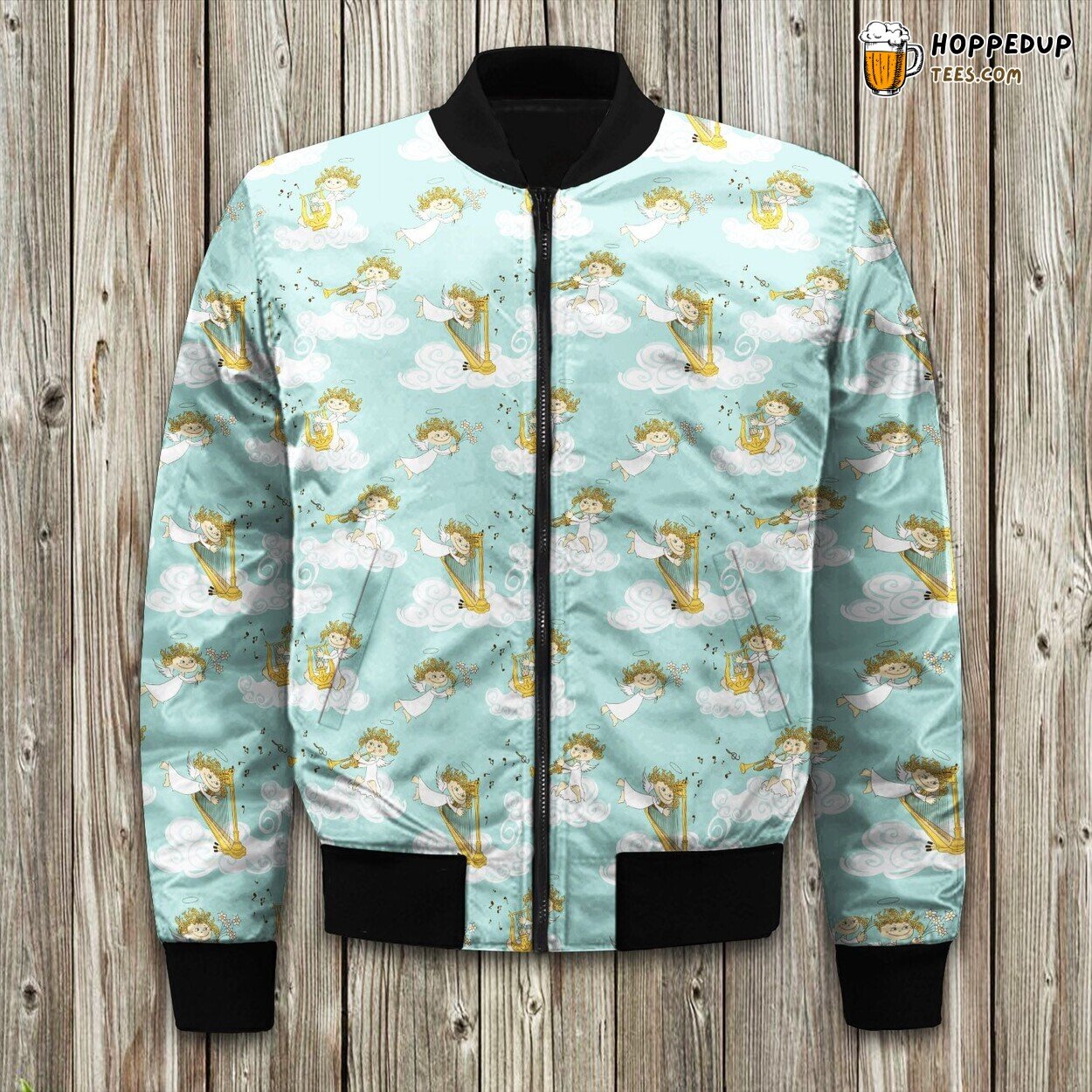Angel Playing Violin Winter Bomber Jacket Tailored Unique Elegance Craft