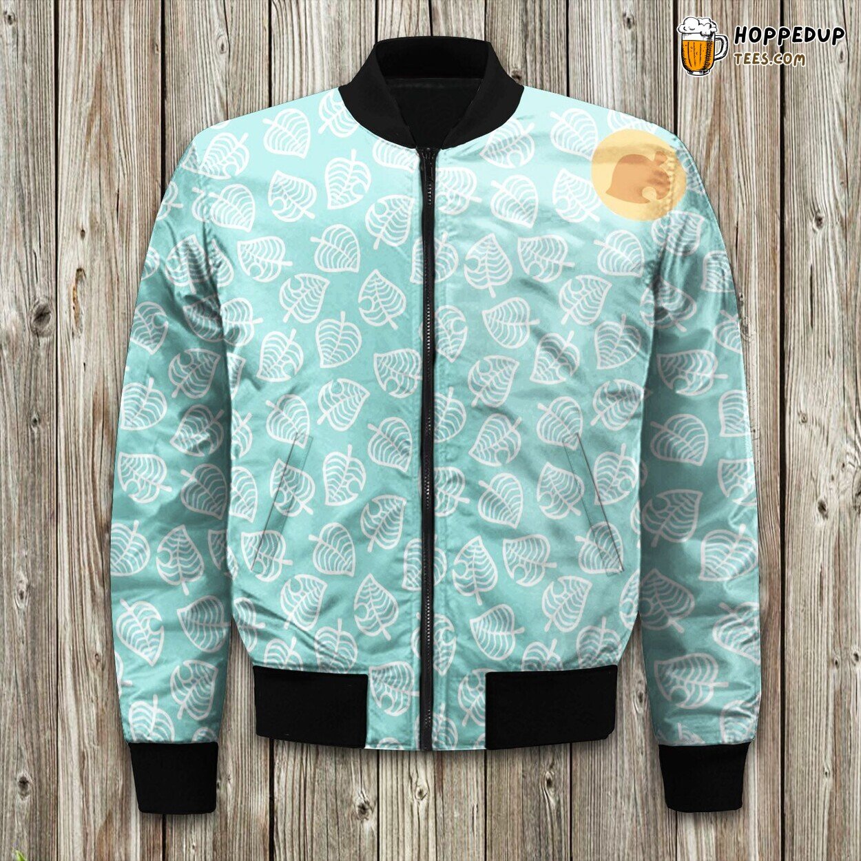 Animal Crossing Villager Nook Pattern White Leaf Bedding Bomber Jacket