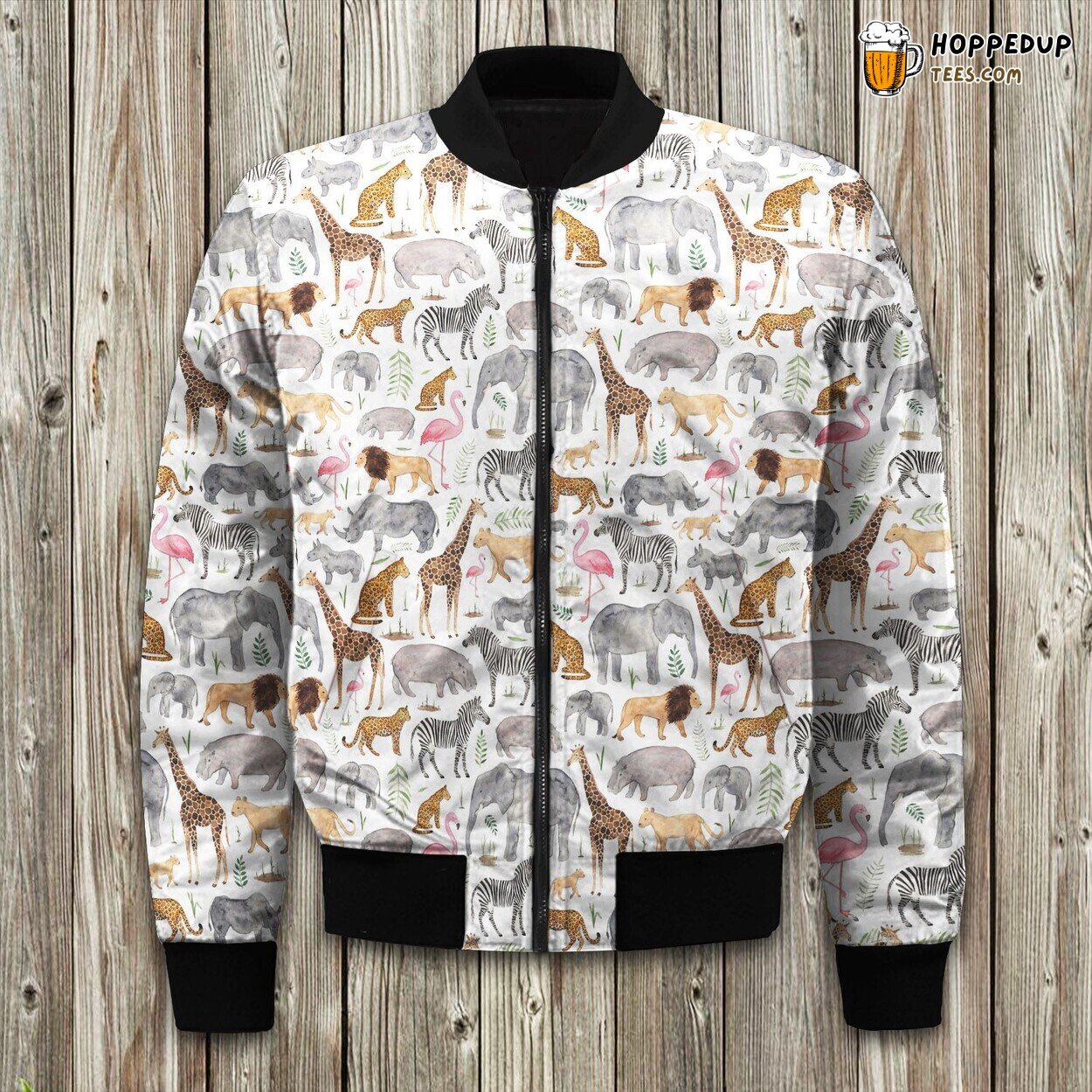 Animal Elephant Giraffe Lion Bomber Jacket