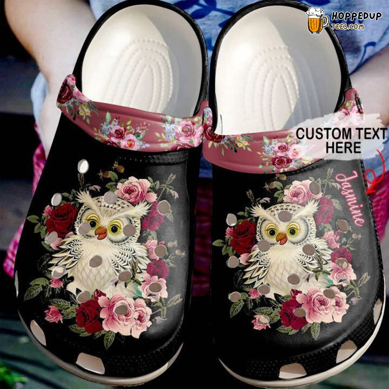 Animal Owl Personalized Red Floral Comfortable Clog Shoes for Nature Lovers