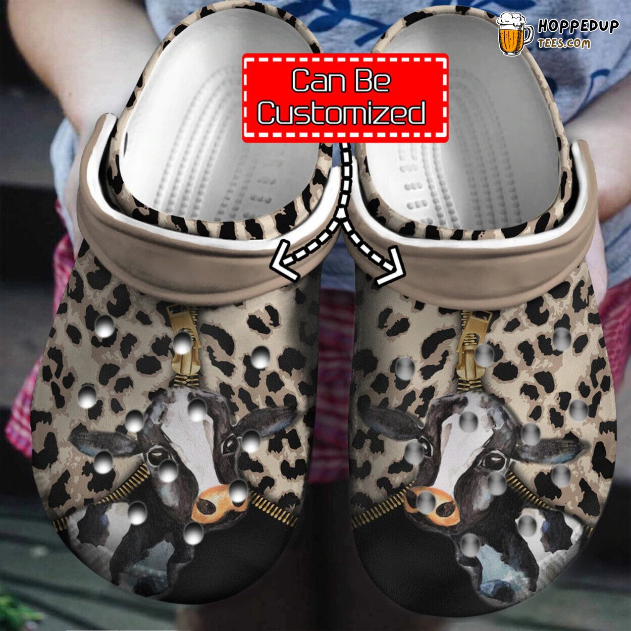 Animal Personalized Cow Leopard Pattern Unique Stylish Clog Shoes