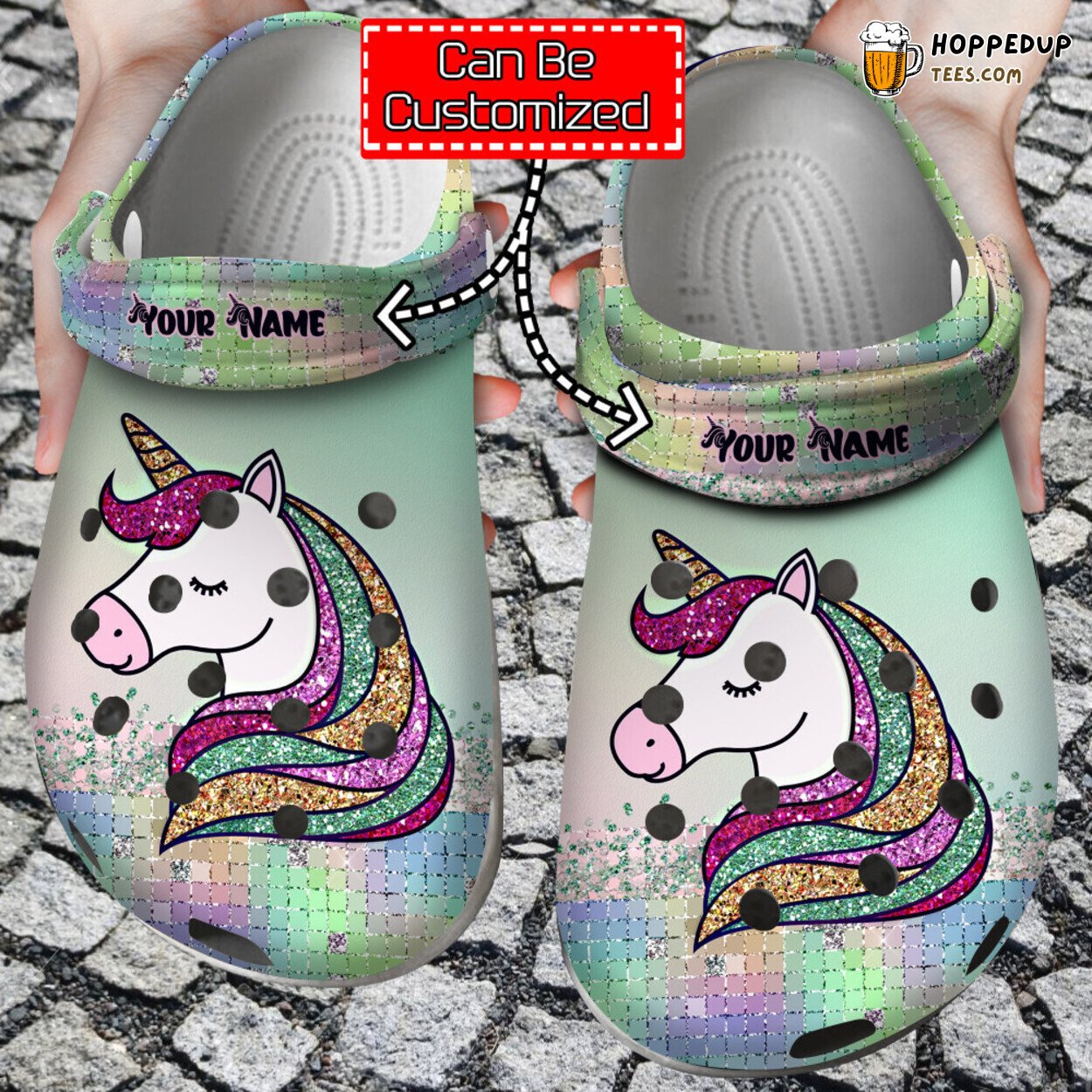 Animal Personalized Unicorn Glitter Colorful Themed Comfortable Clog Shoes