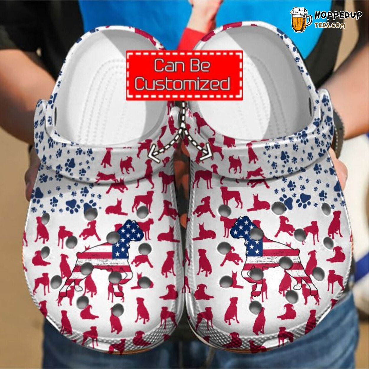 Animal Print Boxer Dog American Flag Themed Comfortable Clog Shoes for Pet Fans