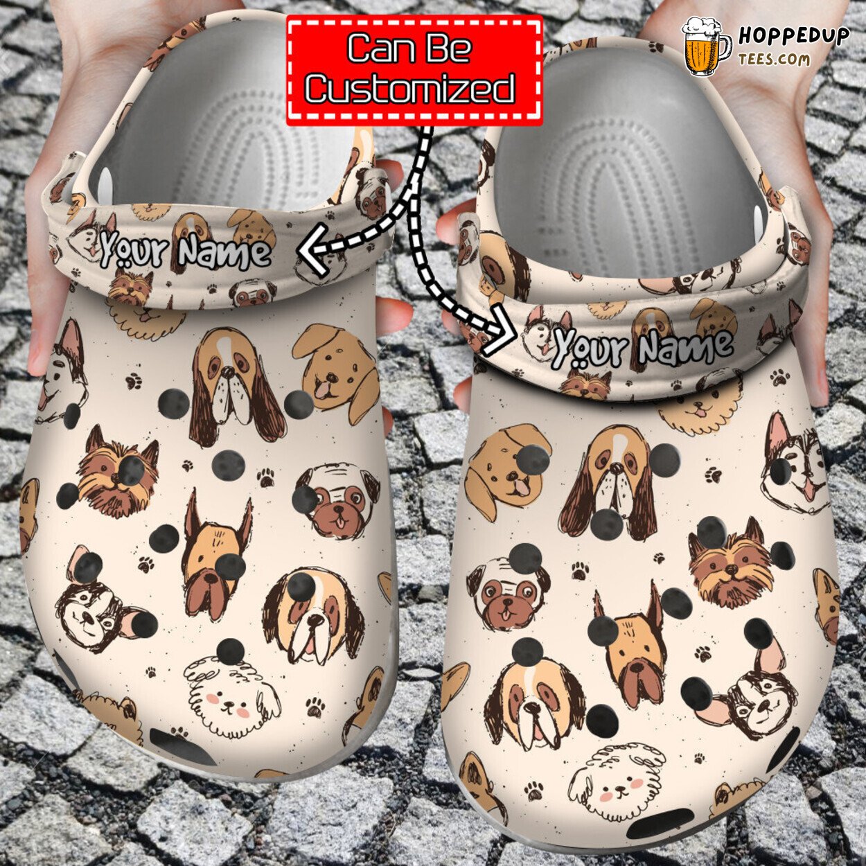 Animal Print Cute Dog Breeds Pattern Themed Comfortable Clog Shoes for Pet Fans