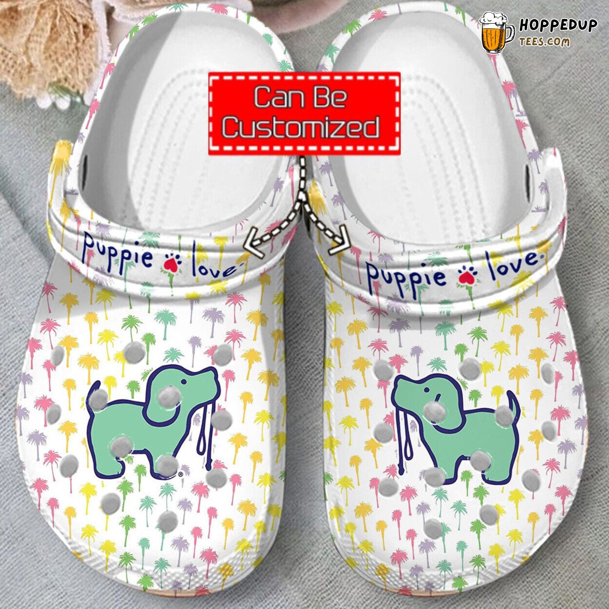 Animal Print Puppy Love Green Themed Comfortable Unique Clog Shoes