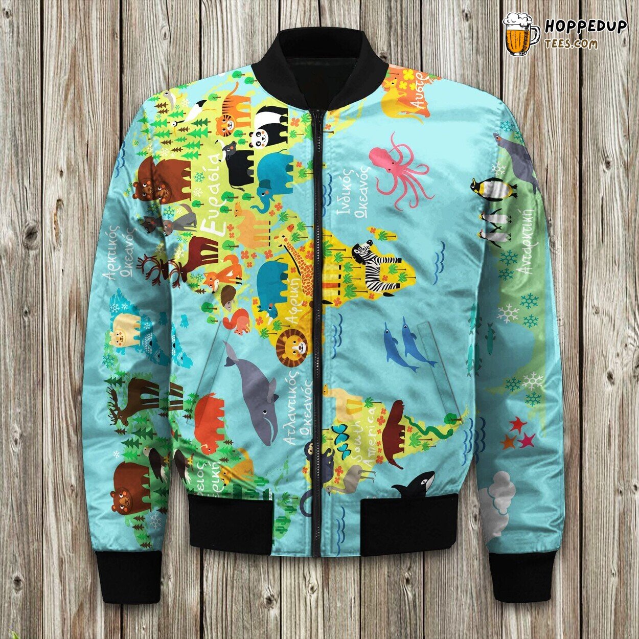 Animal World Map Bomber Jacket