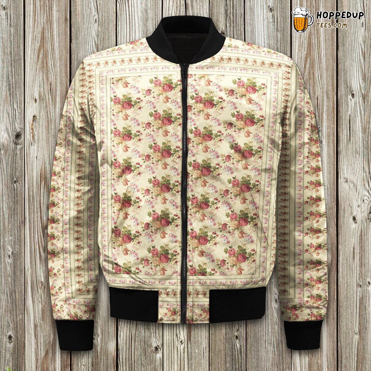 Antique Rose Floral Design Winter Bomber Jacket Vintage Elegance Touch