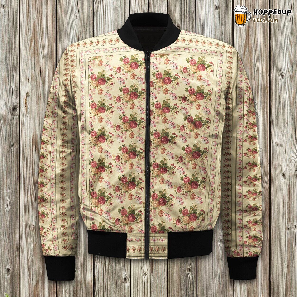 Antique Rose Inspired Winter Bomber Jacket Tailored Unique Elegance Craft