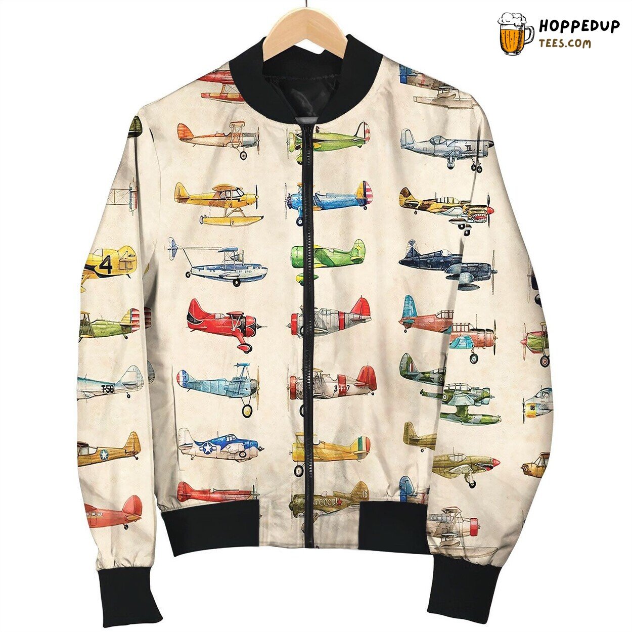 Antiqued Planes Fabric Repeat Bomber Jacket