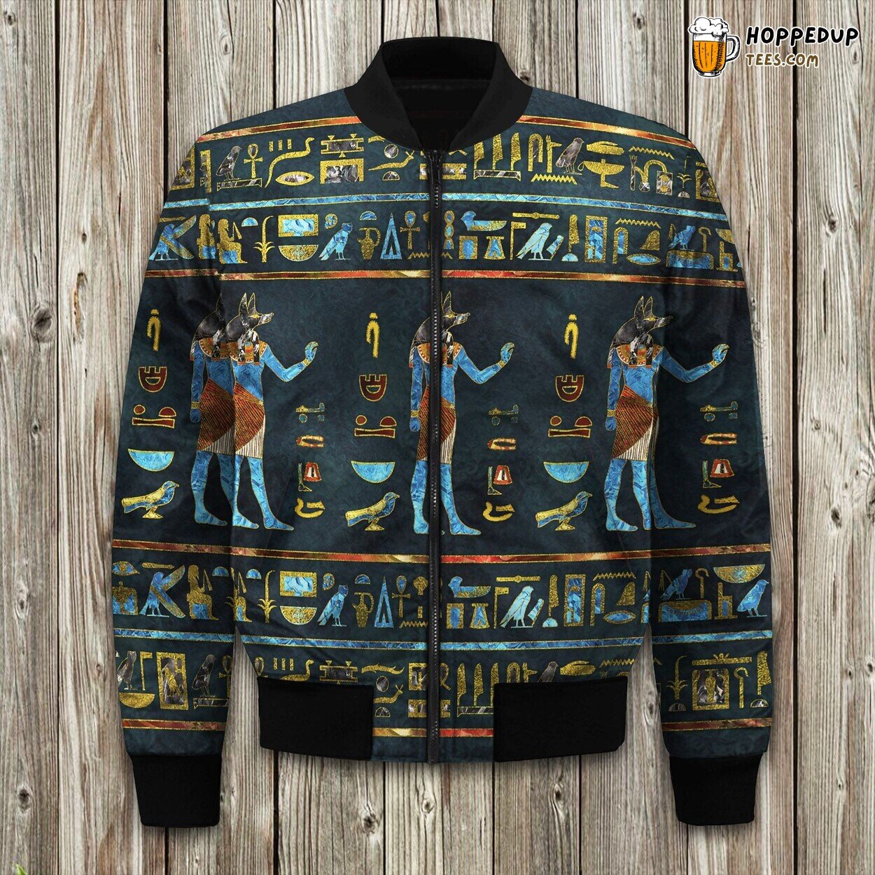 Anubis Egyptian Gold Blue Bomber Jacket