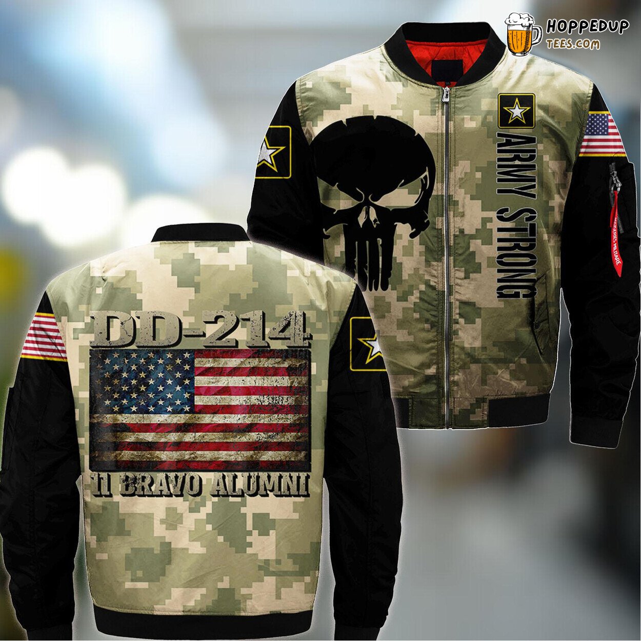 Apparel Vintage DD Us Army Bravo Alumni American Flag Bomber Jacket