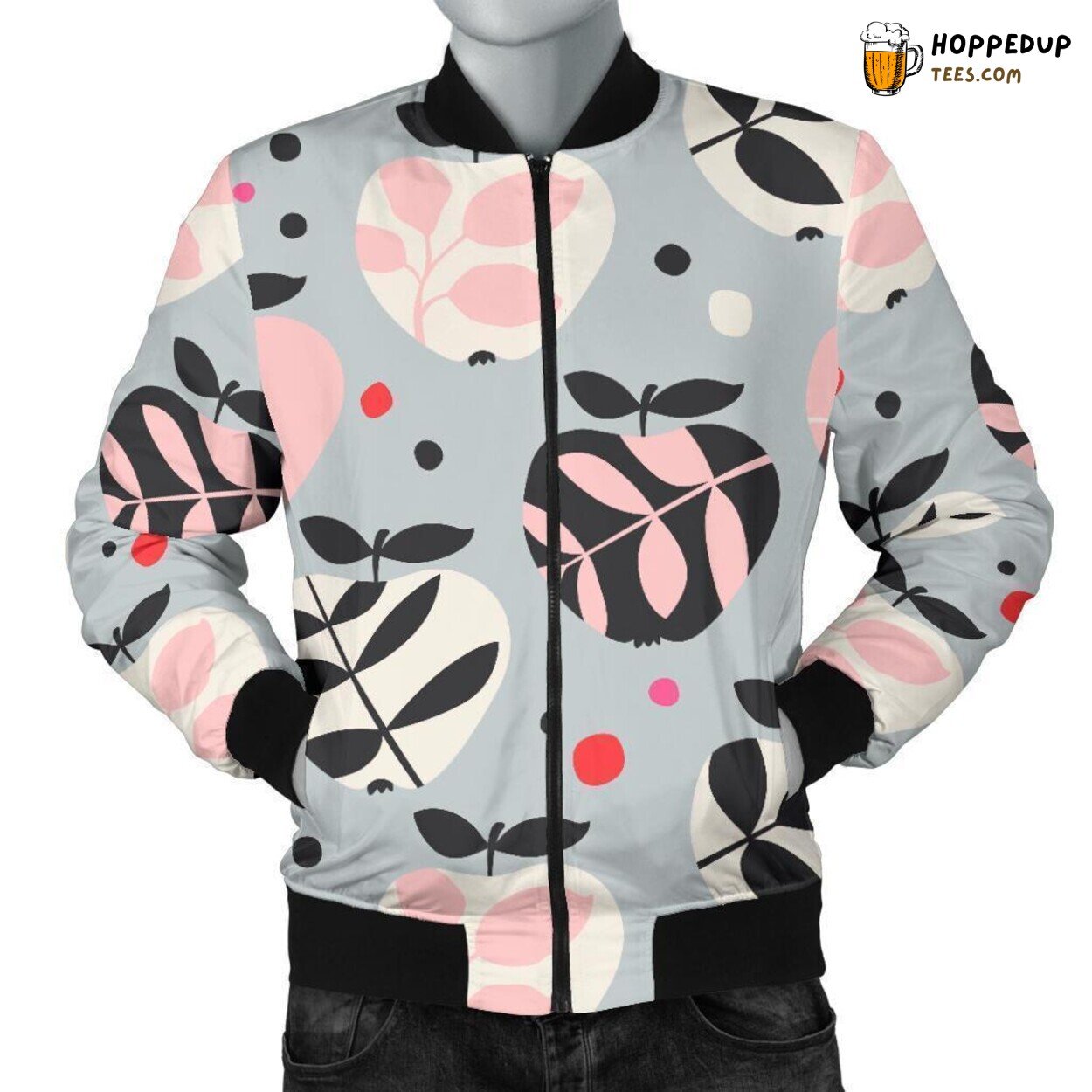Apple Print Pattern Men’s Bomber Jacket with Unique Design