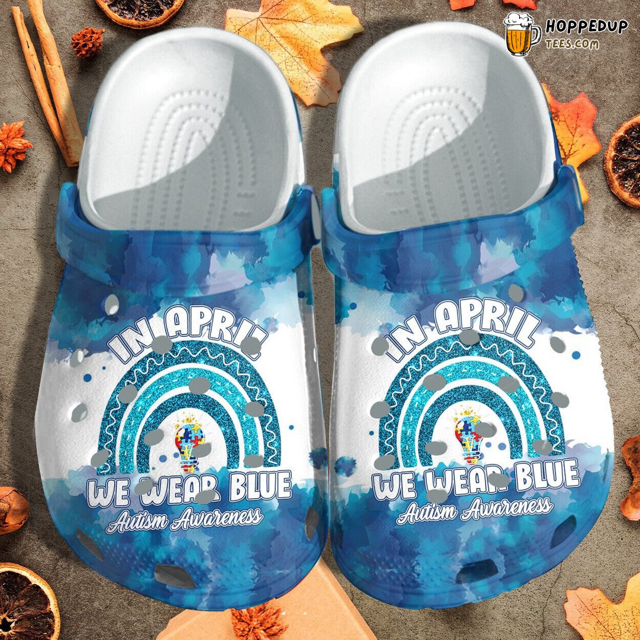 April Wear Blue Autism Awareness Light Rainbow Themed Clogs Shoes