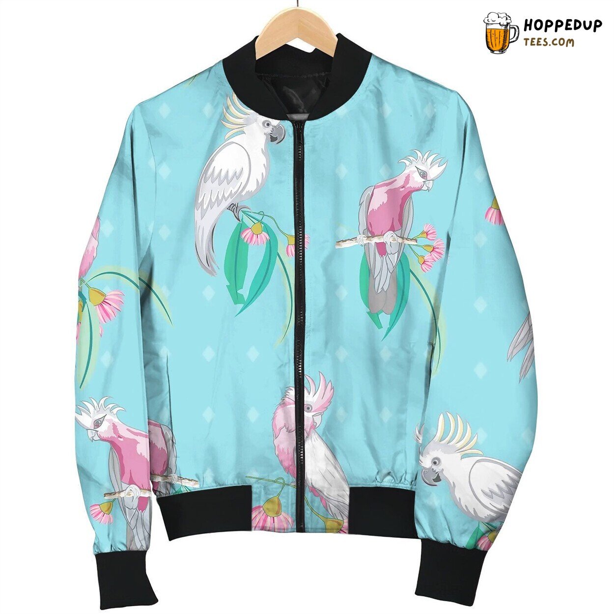 Aqua Cockatoos And Galah Australian Birds Seamless Bomber Jacket