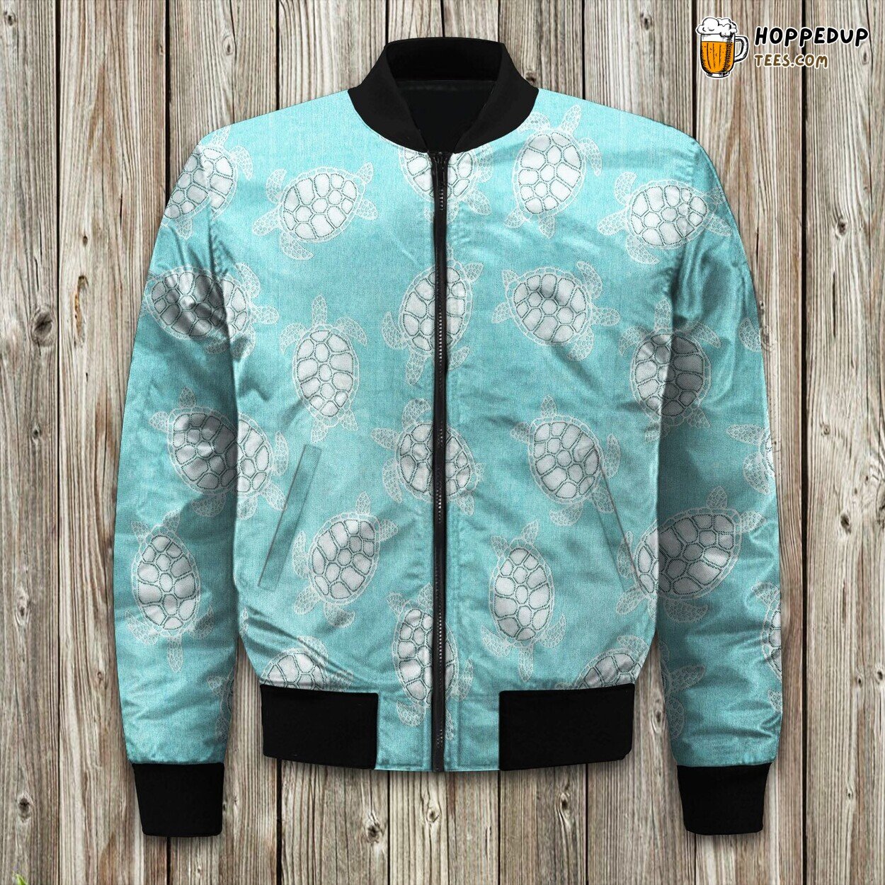 Aqua Turtle Marine Design Winter Bomber Jacket Ocean Inspired Elegance