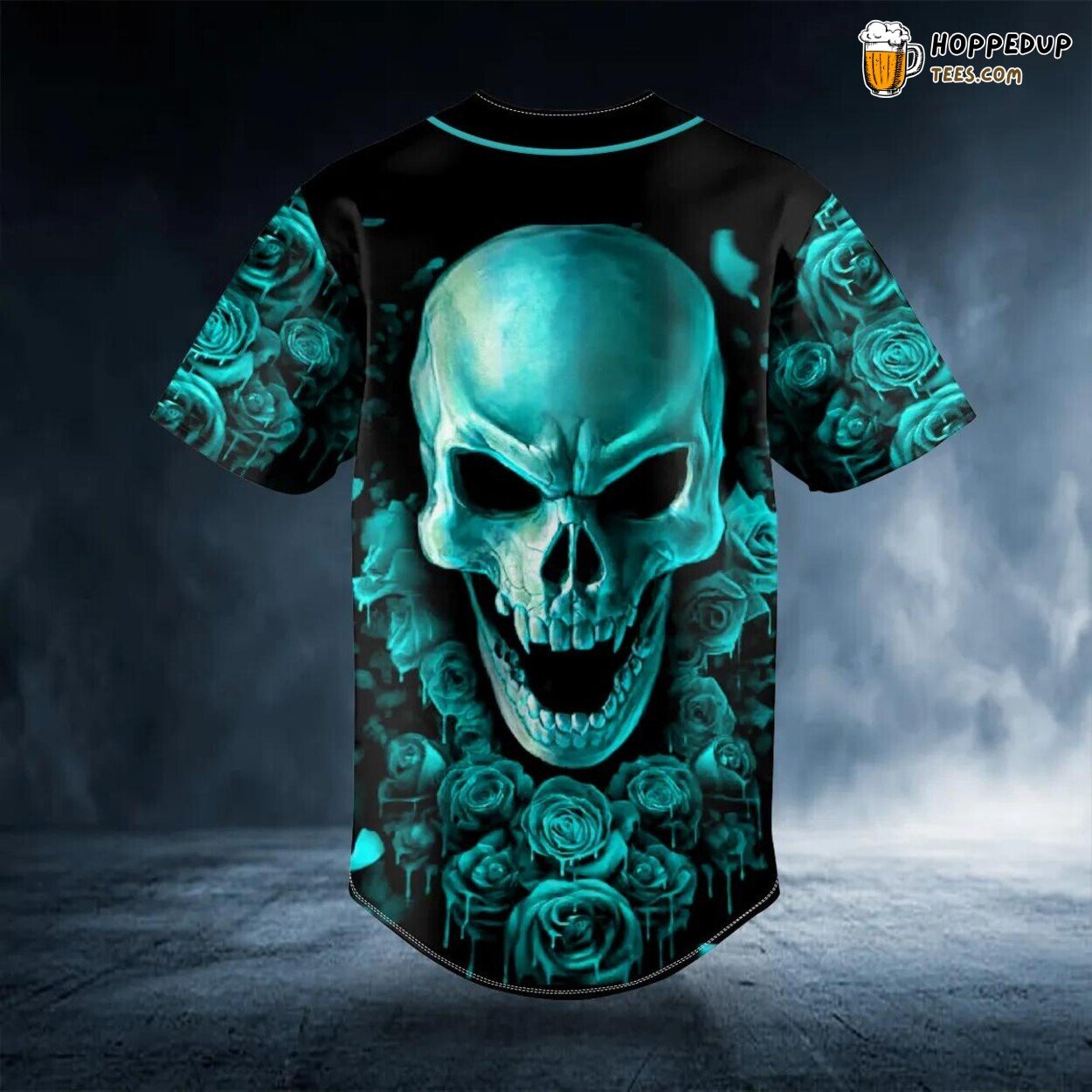 Aquamarine Roses Sugar Skull Baseball Jersey Graphic Tees 3D Print Design