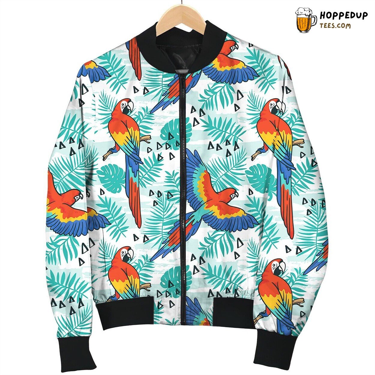 Ara Parrot Seamless Pattern Tropical Fabric Design Bomber Jacket