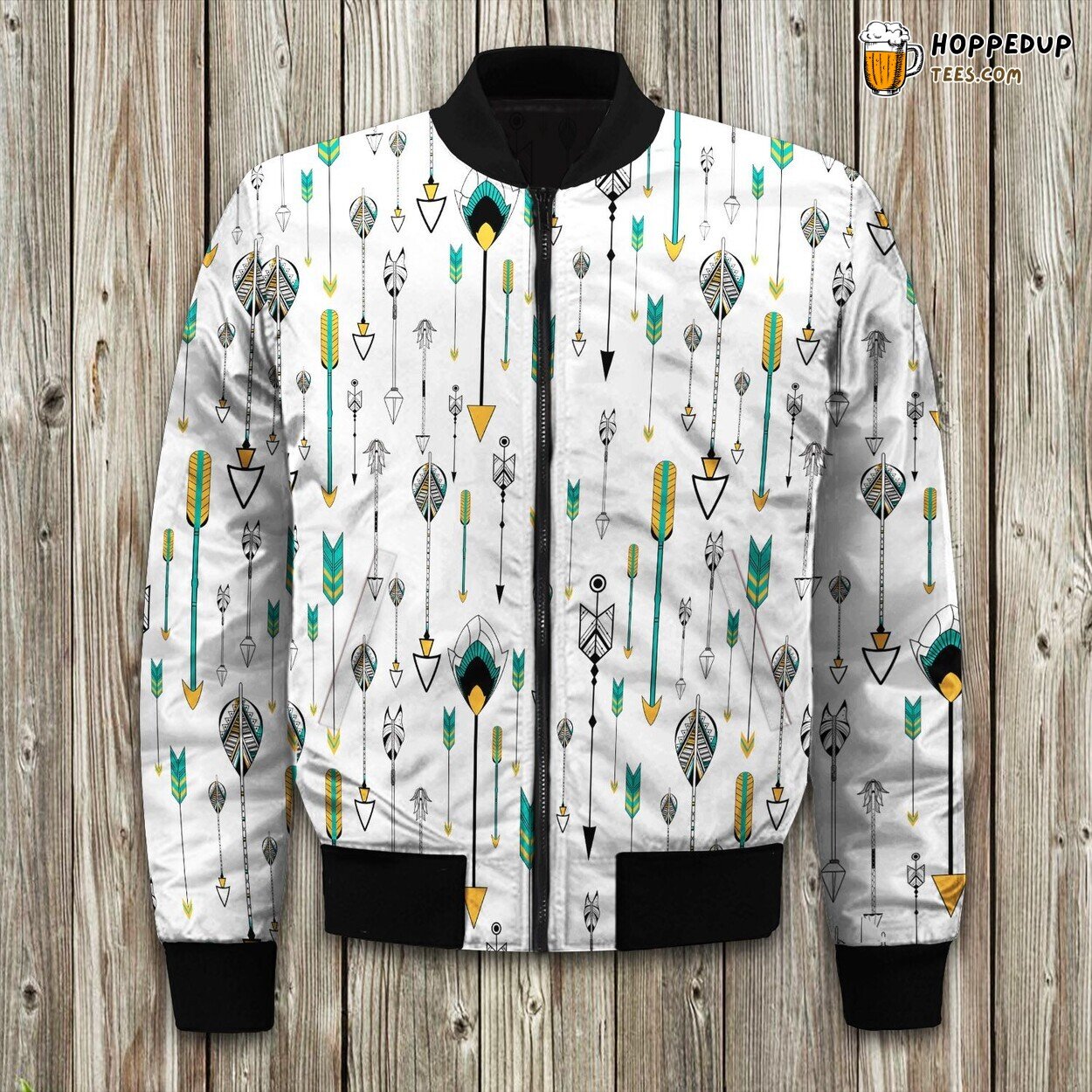 Archery Arrow And Feather Boho Bomber Jacket