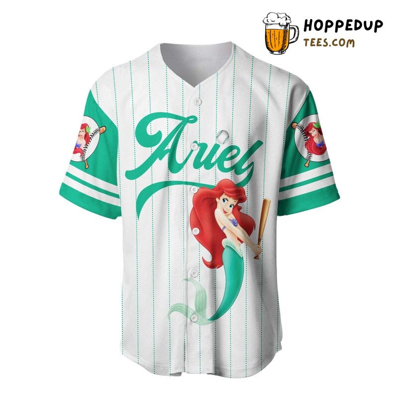 Ariel Little Mermaid Princess 3D White Pinstripe Baseball Jersey