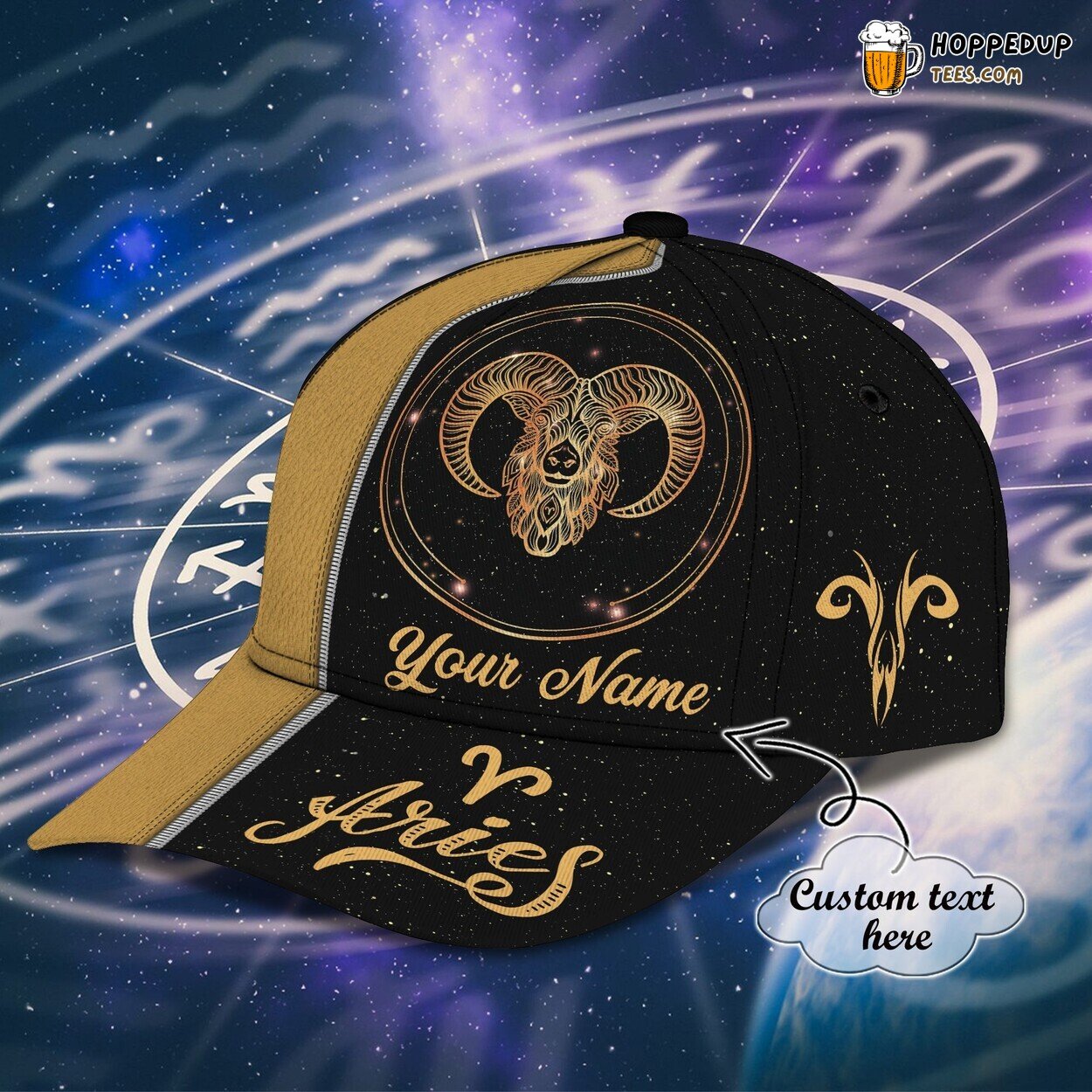 Aries Theme 3D Classic Cap Personalized Name Premium Elegant Exclusive Design