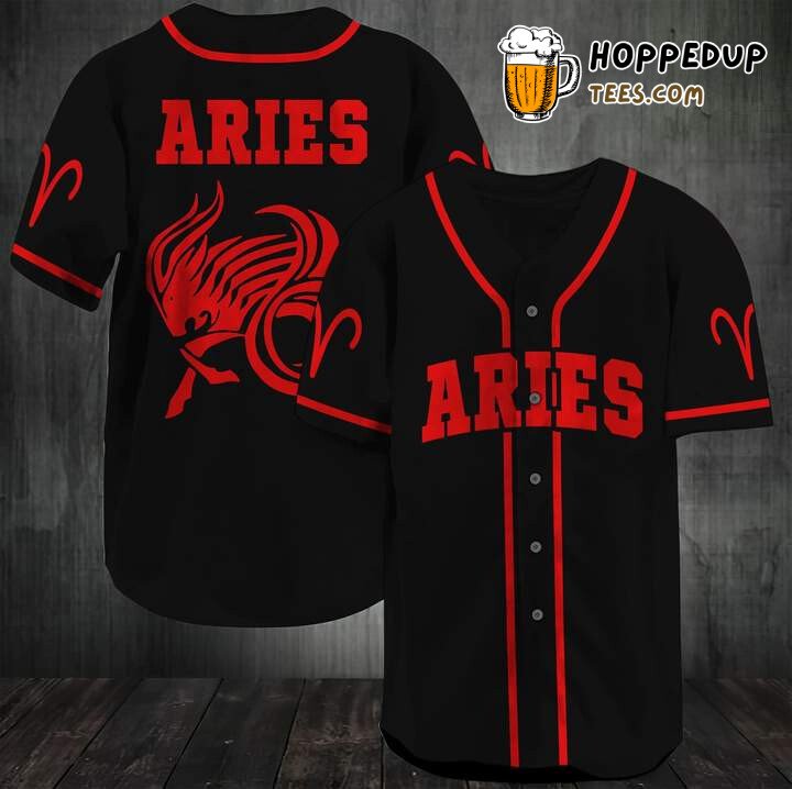 Aries Zodiac Black Red Baseball Tee Jersey Shirts 3D