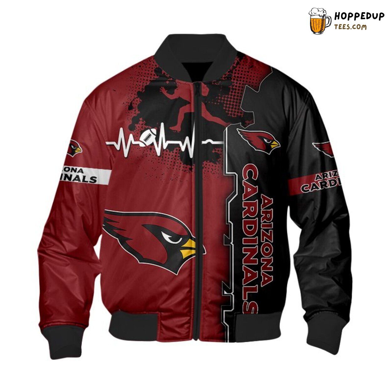 Arizona Cardinals Bomber Jacket Graphic Heart ECG Line Design
