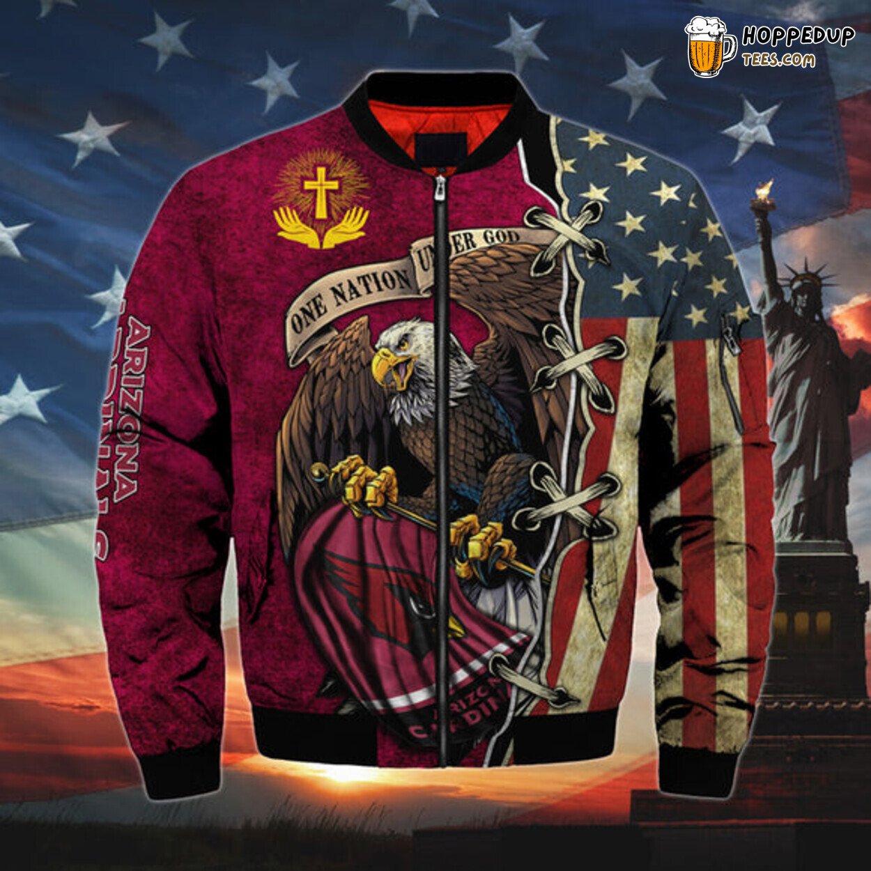 Arizona Cardinals Men Bomber Jacket One Nation Under God Classic Series Look
