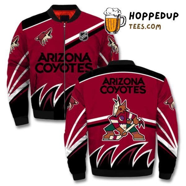 Arizona Coyotes NHL Printful Red Artistic Bomber Jacket Fit Arizona Coyotes NHL Printful Red Artistic Bomber Jacket Fit