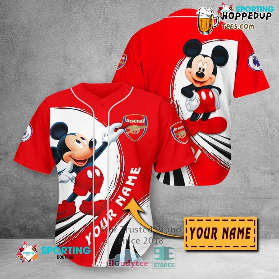 Arsenal FC Custom Name Mickey Mouse Baseball Jersey Unisex Shirt