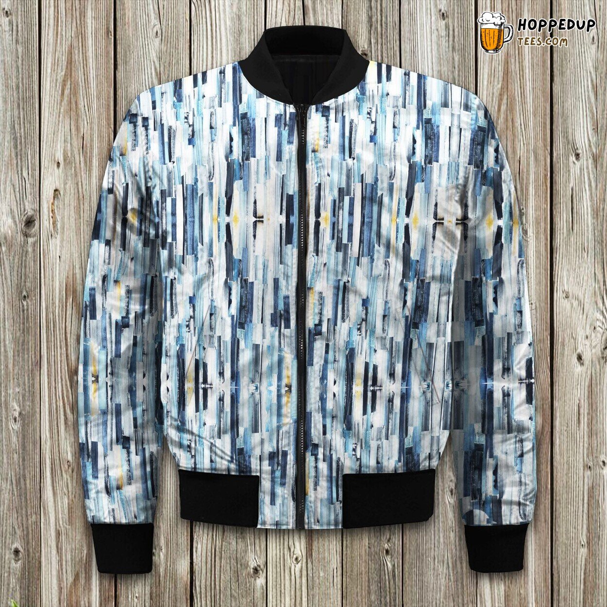 Art Alamy Watercolor Indigo Stripes Bomber Jacket