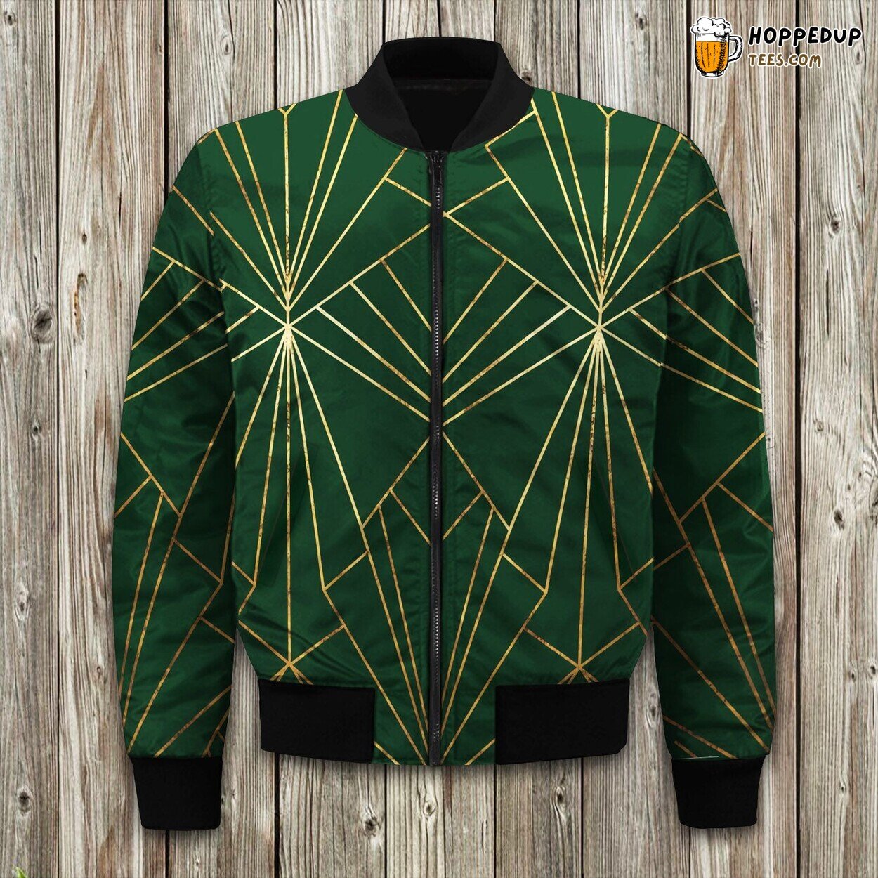 Art In Gold And Green Bomber Jacket