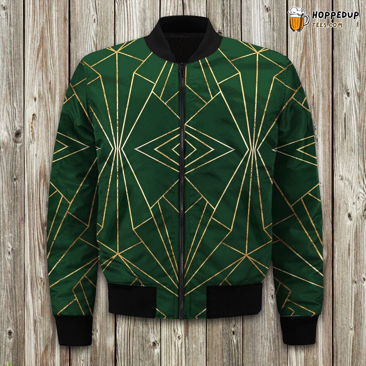 Art In Gold Green Large Bomber Jacket