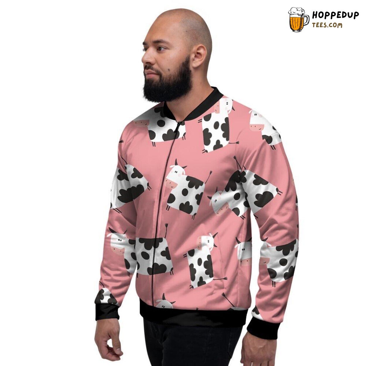 Artistic Pink Cow Pattern Men’s Bomber Jacket Animal Print Design Showcase