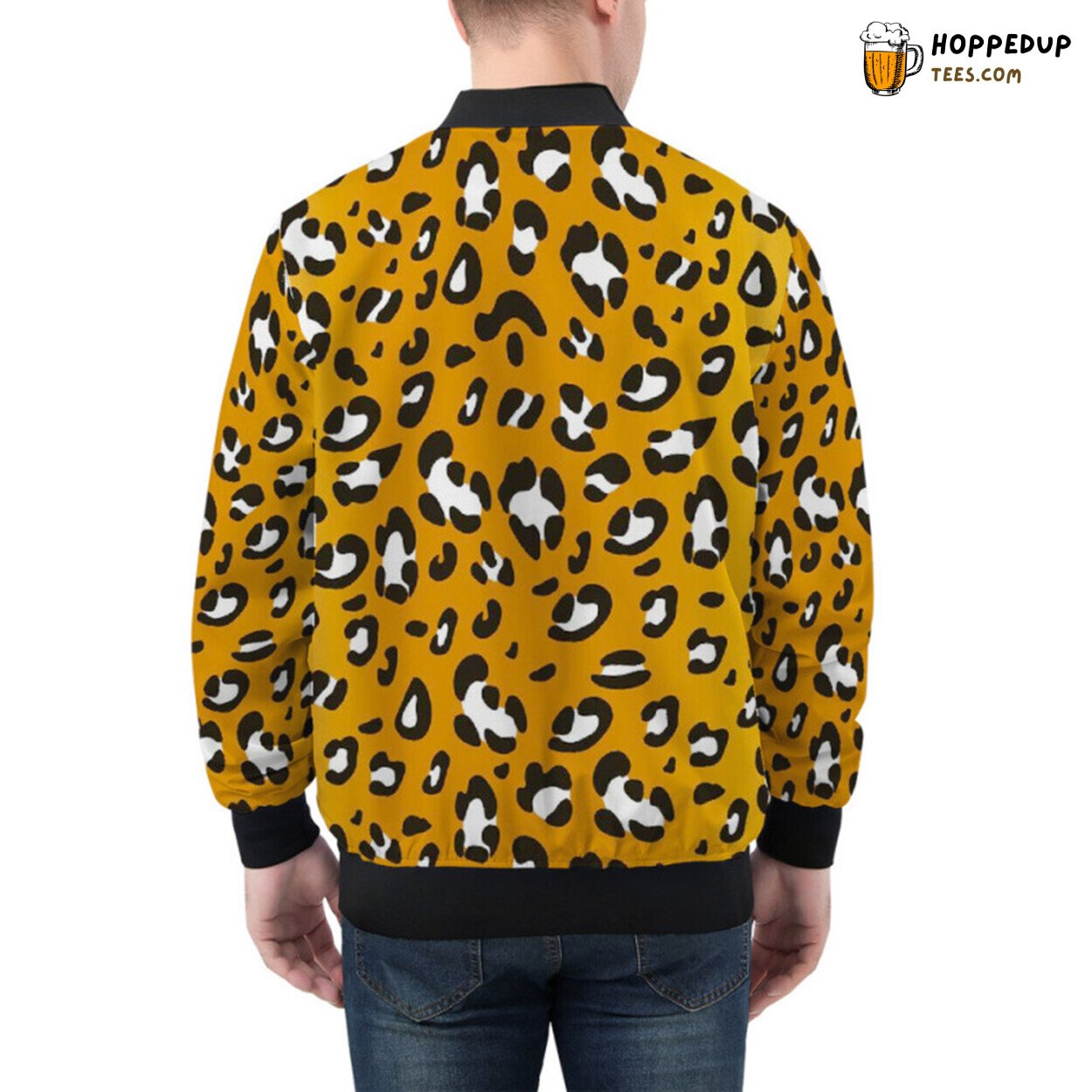 Artistic Rendition of Leopard Pattern Enhancing Bomber Jacket Elegance