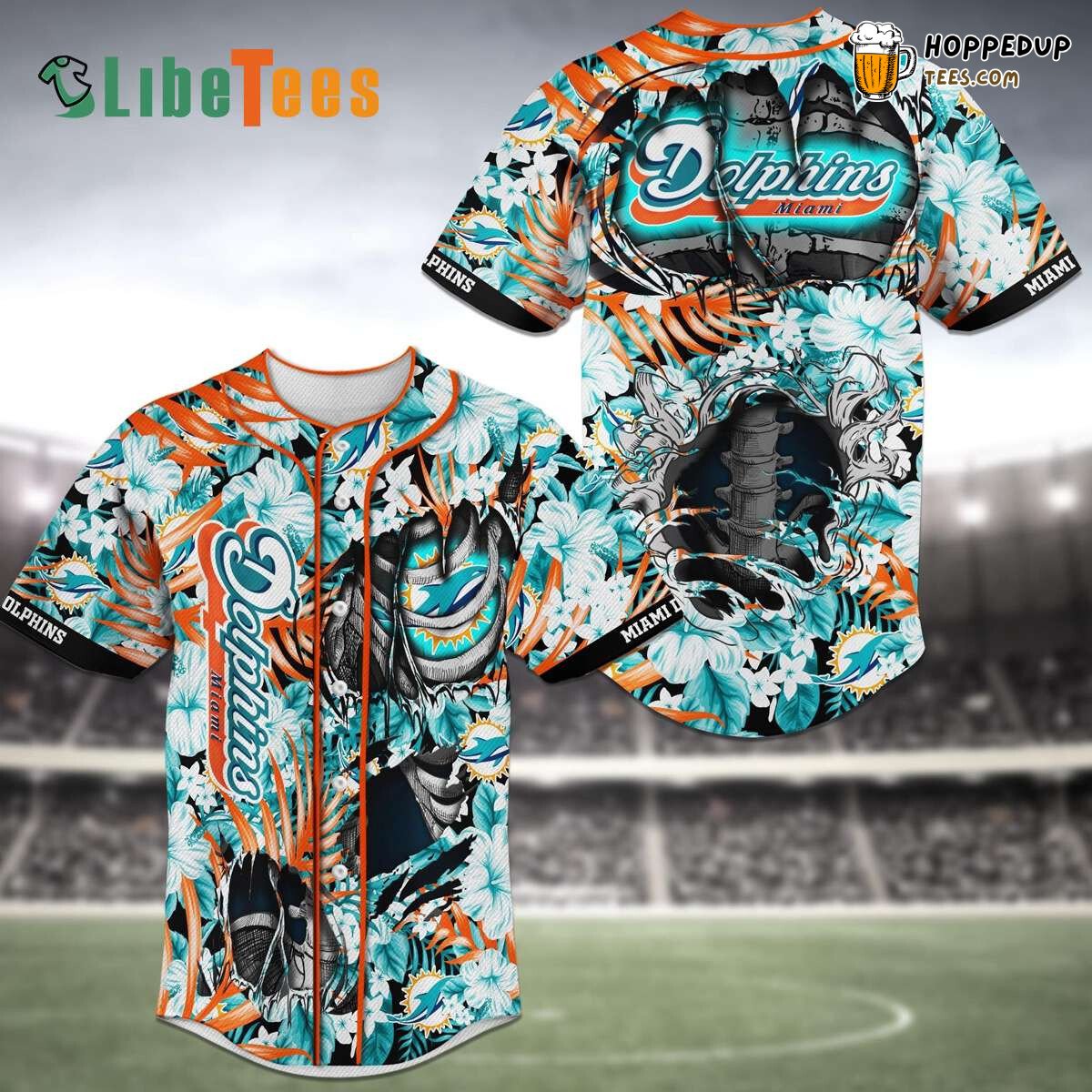 Artistic Skeleton Flower Miami Dolphins Baseball Jersey Special Gift
