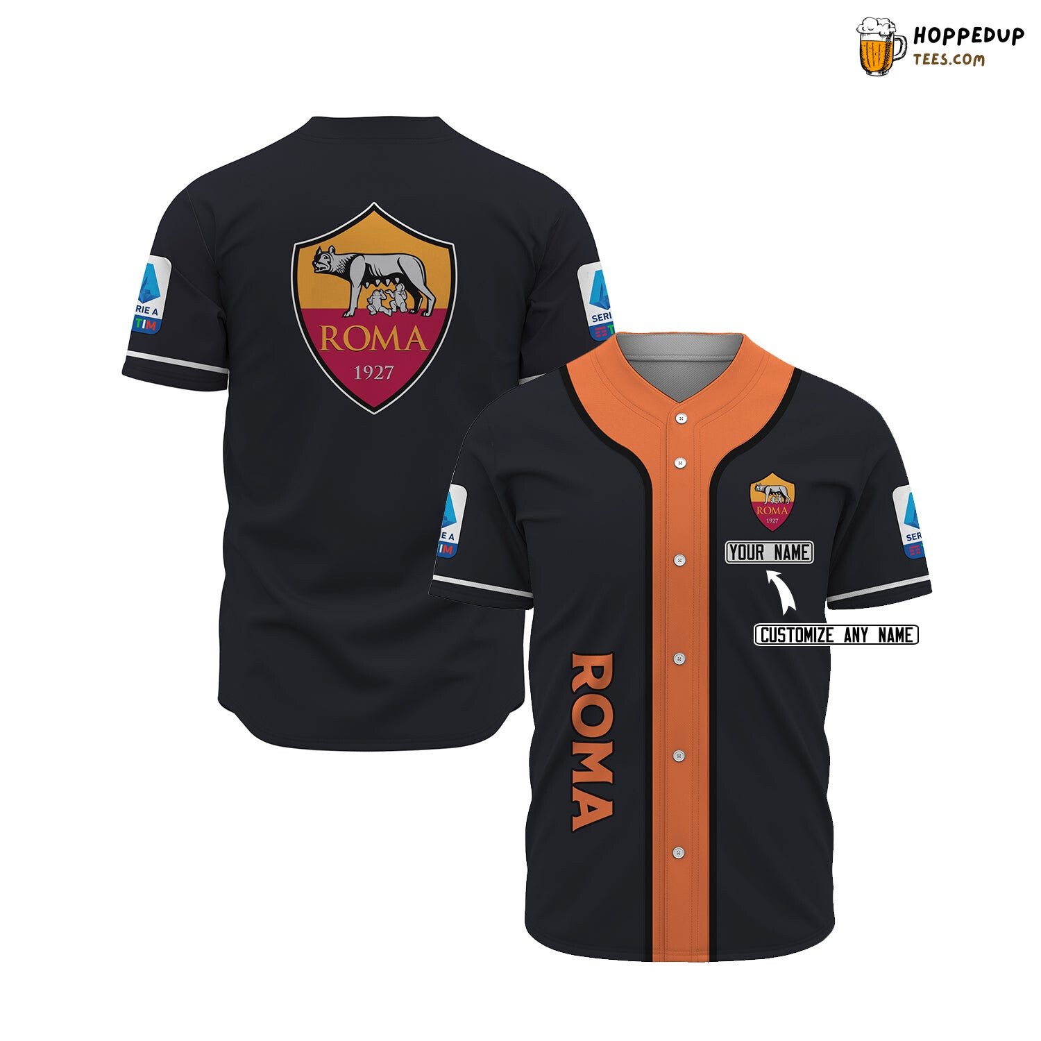 AS Roma Custom Name Black Orange Baseball Jersey Unisex Shirt