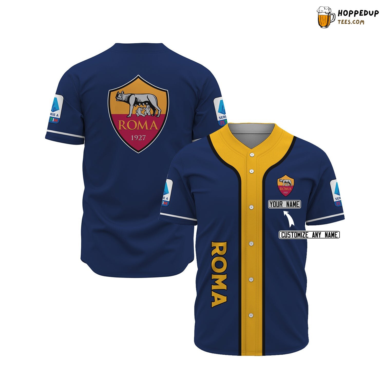 AS Roma Custom Name Blue Yellow Baseball Jersey Unisex Shirt
