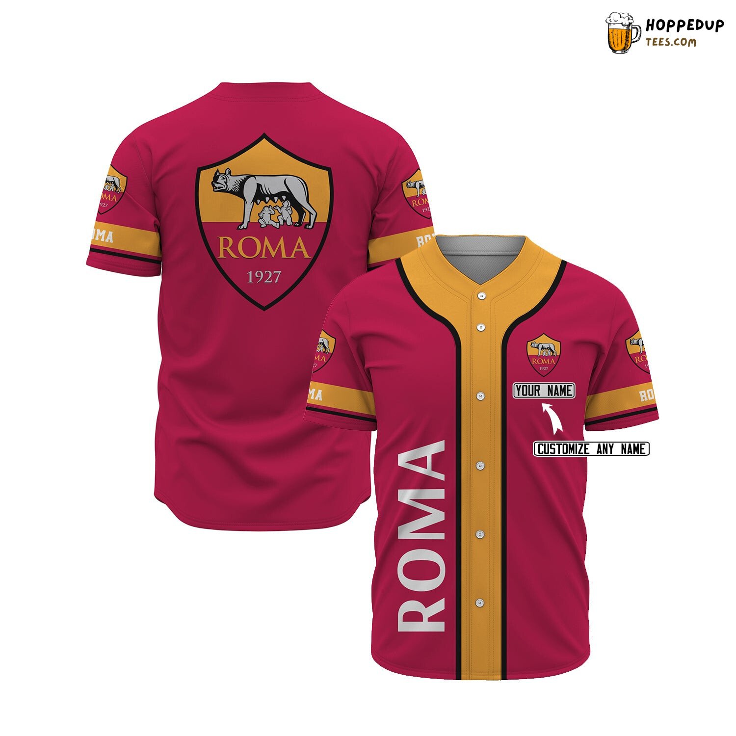AS Roma Custom Name Red Yellow Baseball Jersey Unisex Shirt