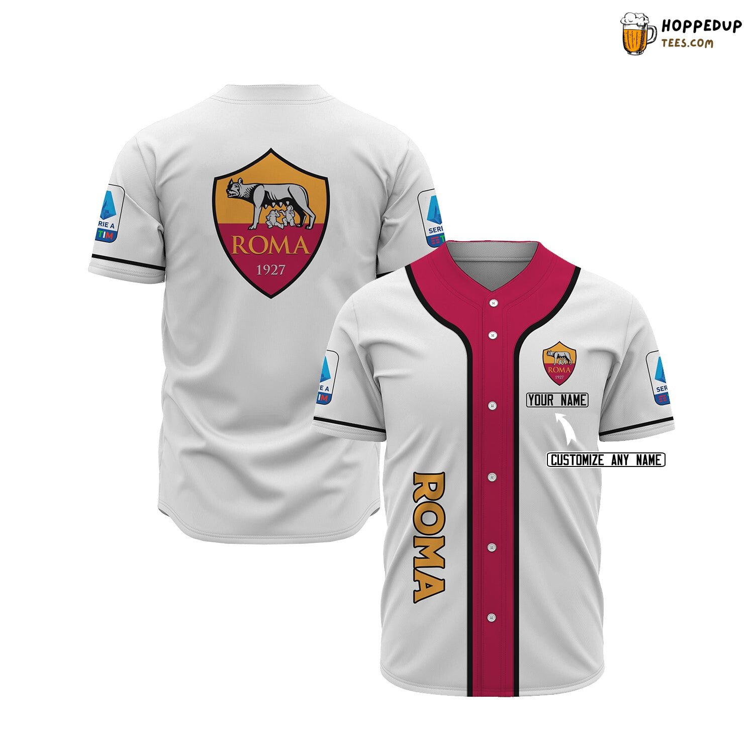 AS Roma Custom Name White Red Baseball Jersey Unisex Shirt