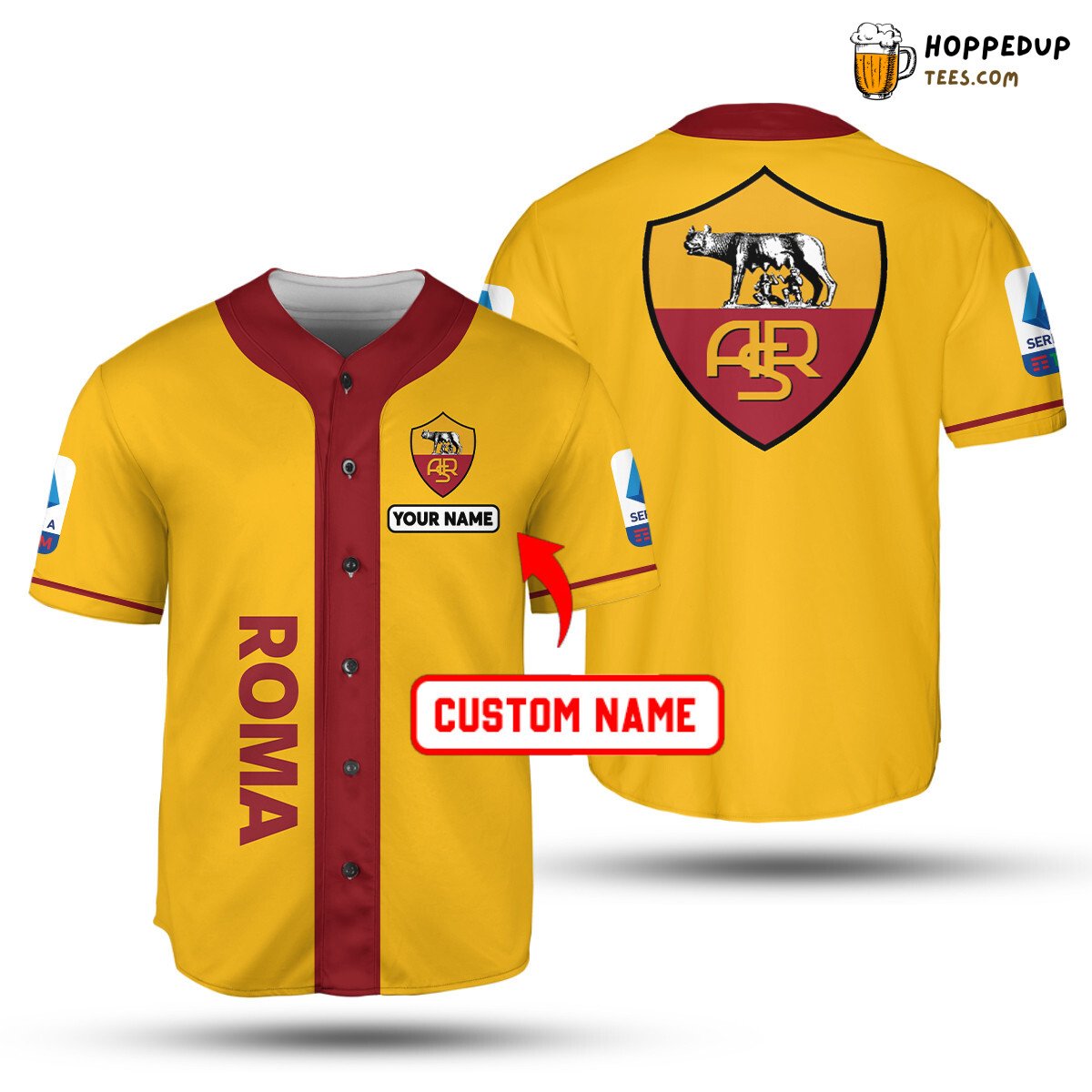 AS Roma Custom Name Yellow Red Baseball Jersey Unisex Shirt