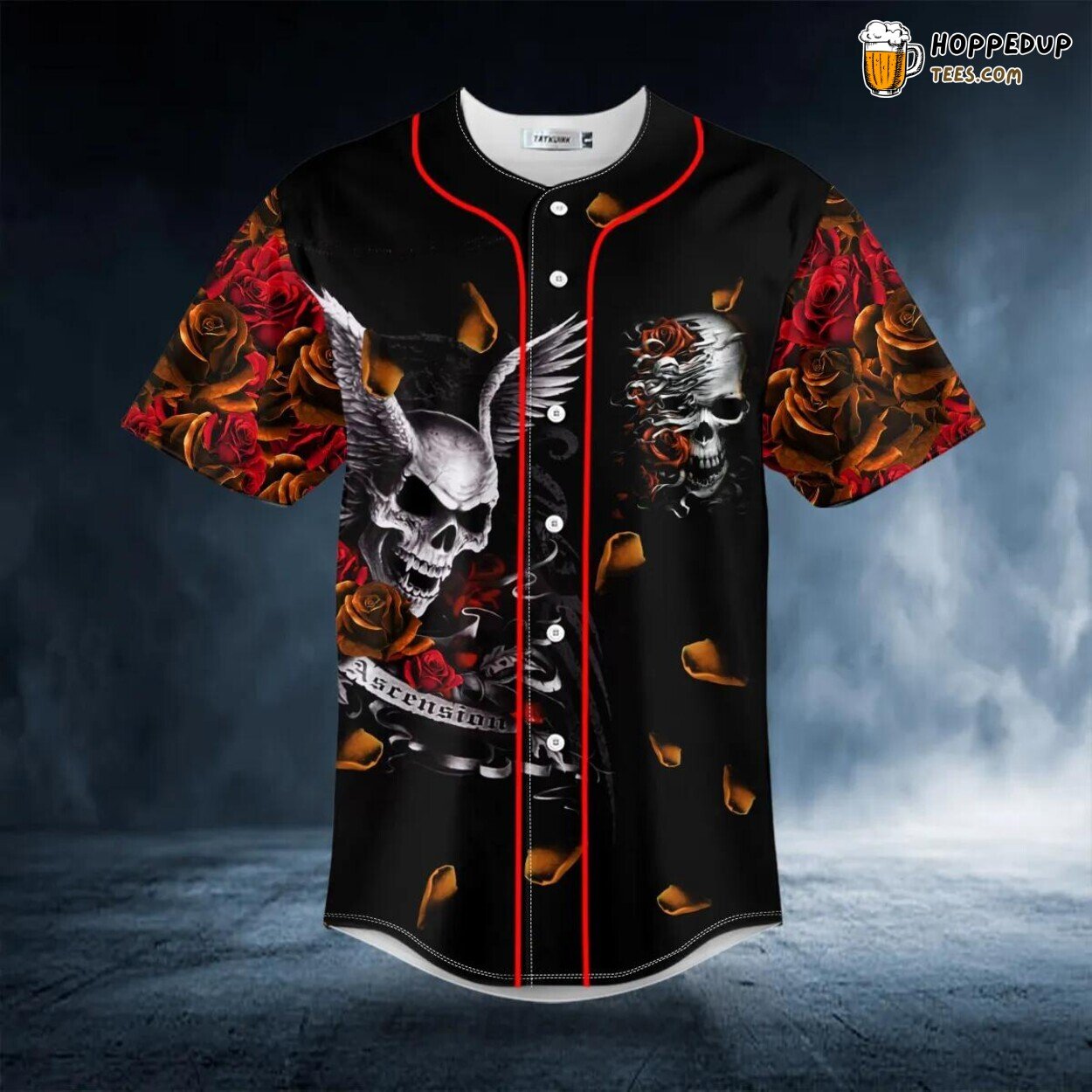 Ascension Day Winged Skull Roses 3D Printed Baseball Jersey Tee