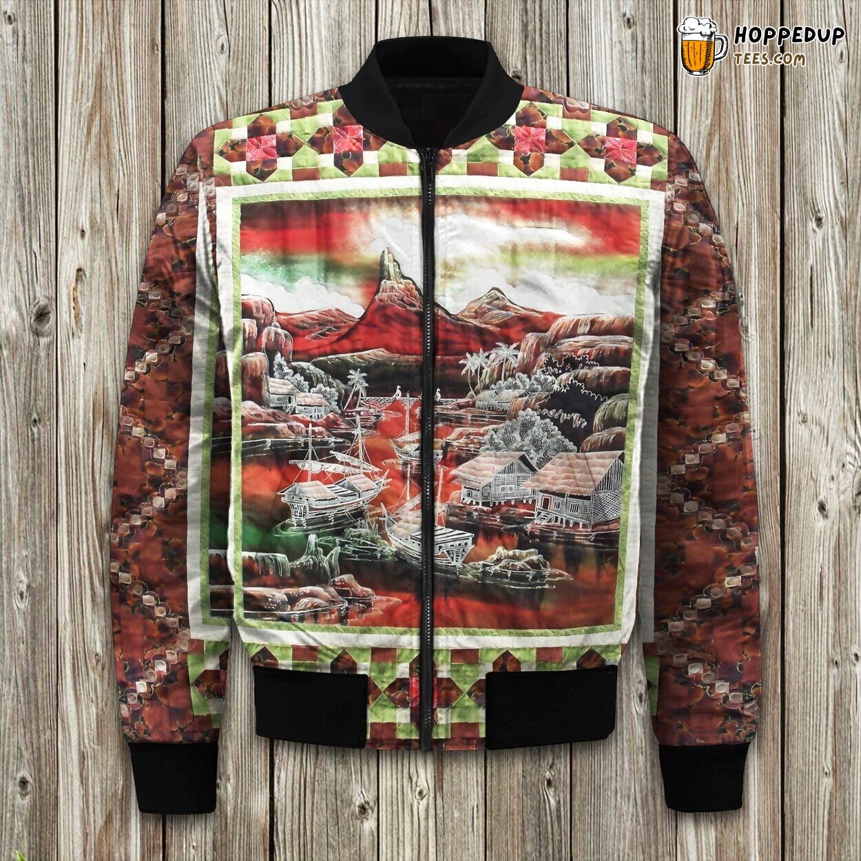 Asian Panel Art Winter Bomber Jacket Tailored Unique Elegance Craftsmanship