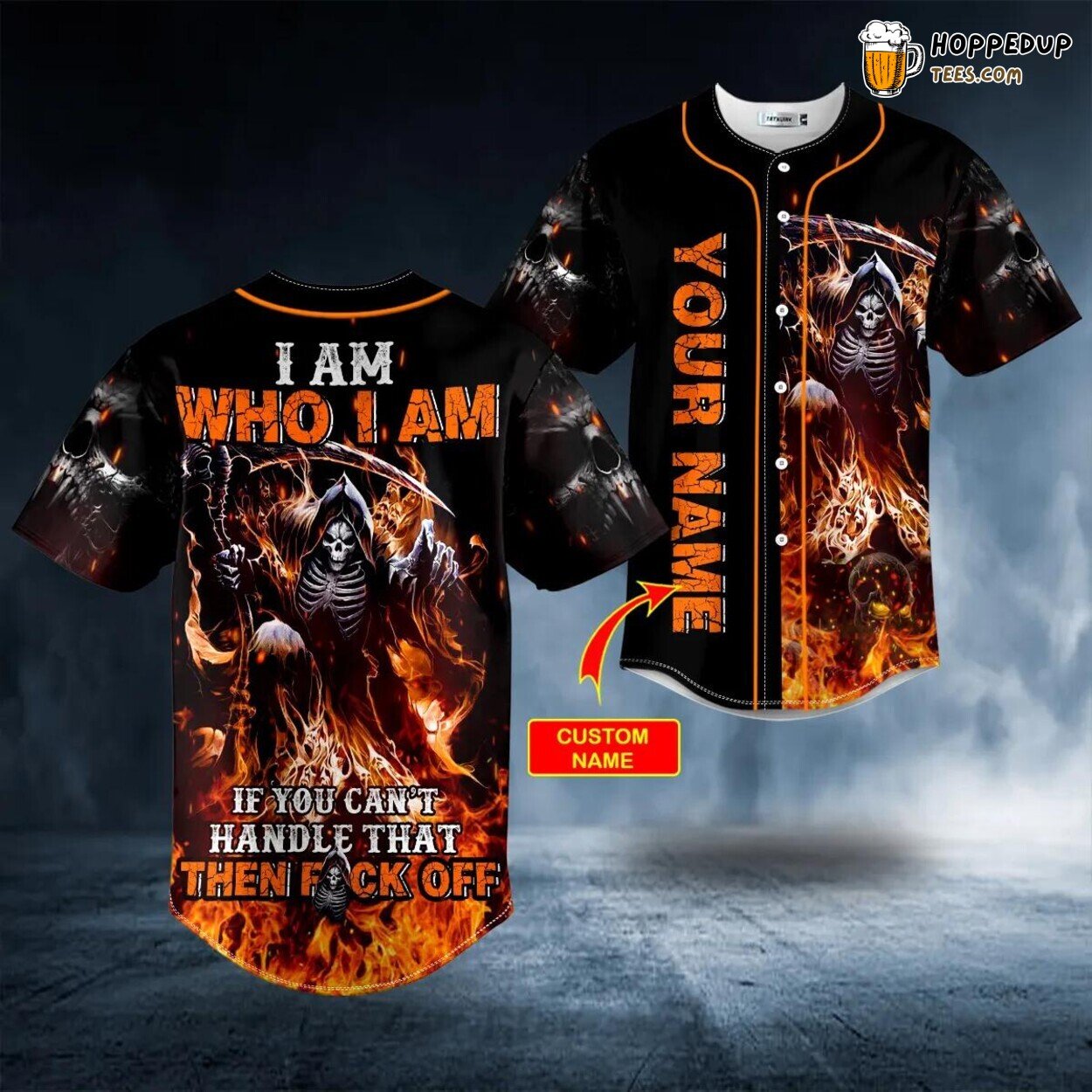 Assertive Fire Skeleton Reaper Skull Baseball Jersey Viking 3D Print Tee