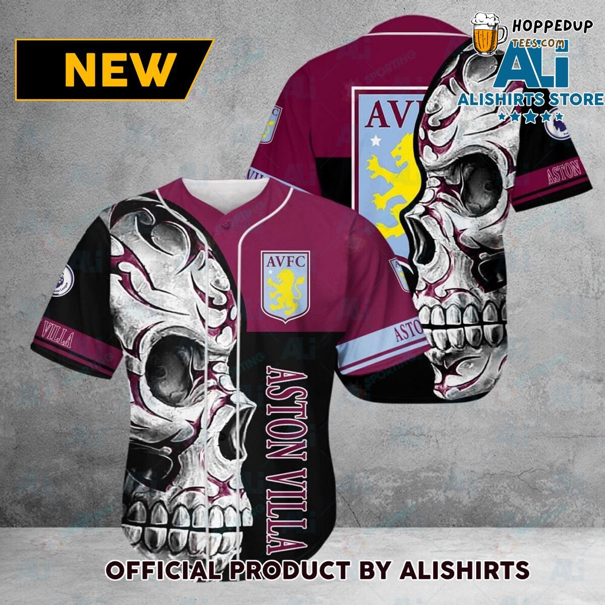 Aston Villa FC Black Claret Skull Baseball Jersey Unisex Shirt