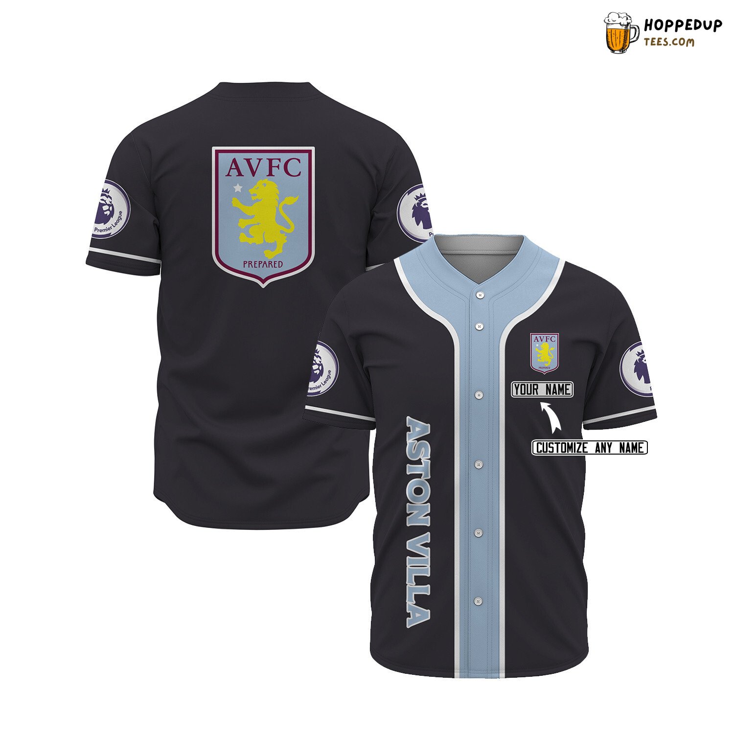 Aston Villa FC Custom Name Black Blue Baseball Jersey Unisex Shirt