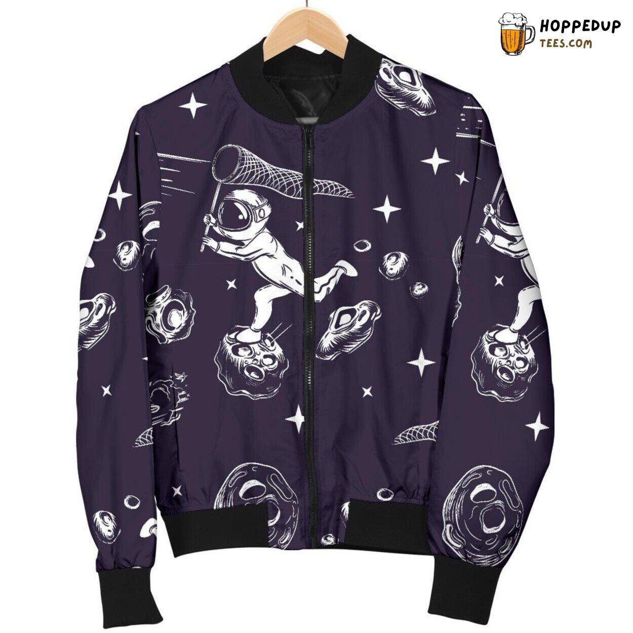 Astronaut Chasing Meteor Men’s Bomber Jacket Unique Pattern Design Display