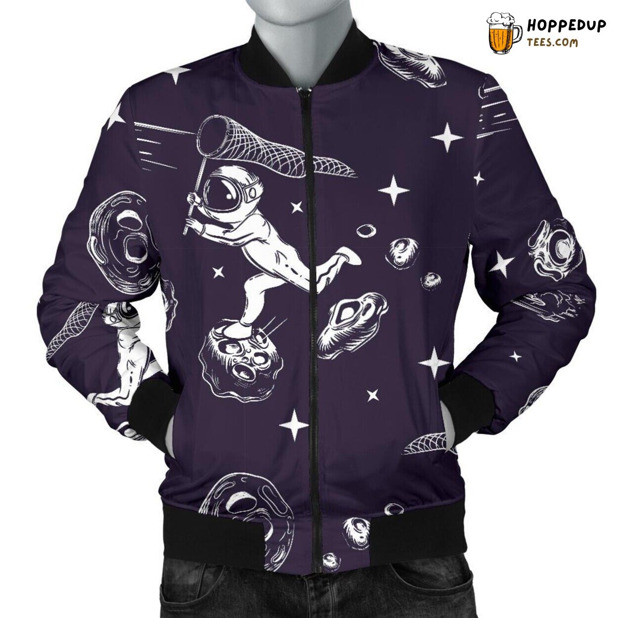 Astronaut Chasing Meteor Men’s Bomber Jacket Unique Pattern Design Display