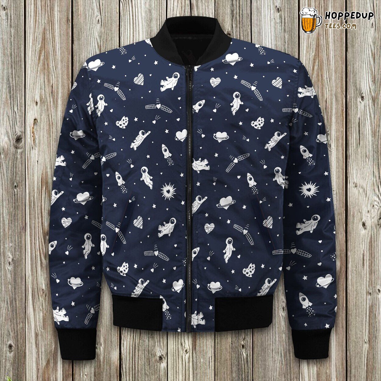 Astronaut Heart Emblem Winter Bomber Jacket Tailored Precision Unique Look